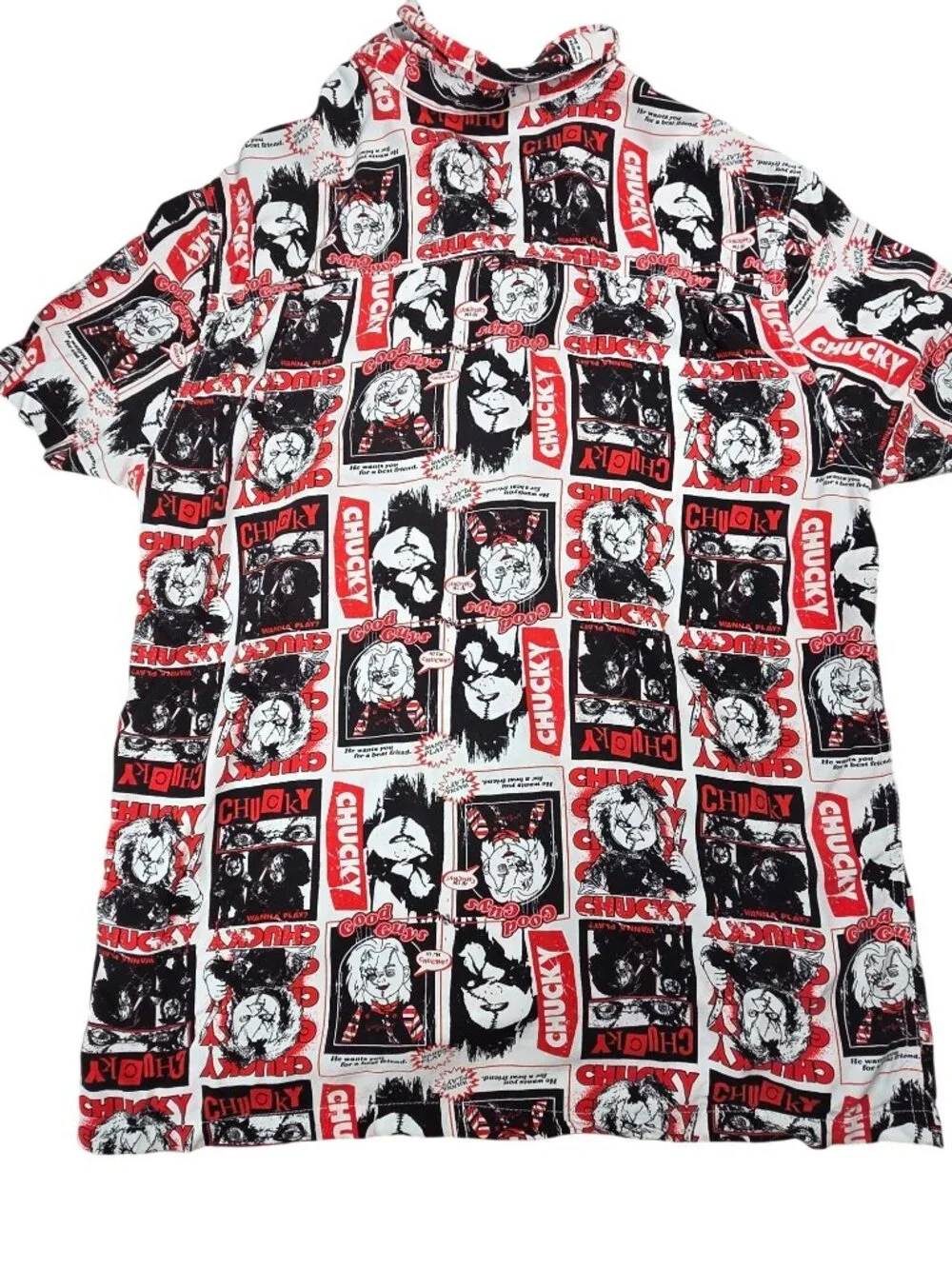 Chucky Mens Button-Down Shirt With Red & Black Horror Comic Print Size Medium